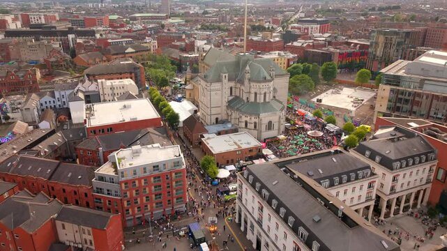 Advancing 4K 50FPS aerial video of Comhaltas Fleadh Cheoil na h&Eacute;ireann, Fleadh Belfast 2026. Produced with Rec709 colour.