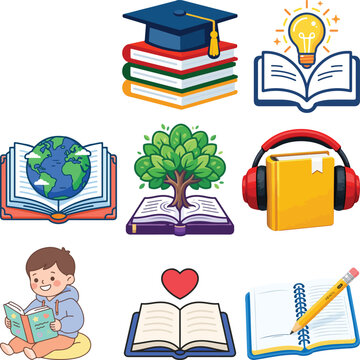 Education Related Vector Icon Set for Learning and Reading Designs
