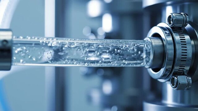 Close-Up Shot Of Transparent Bioreactor Tubing Carrying Liquid In Advanced Biotechnology Laboratory