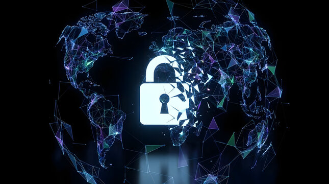 Global Digital Security Network Lock Breaking Cyber Attack Threat