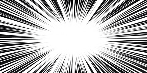 Fototapeta premium Dynamic black and white comic speed lines background with radial focus for action templates