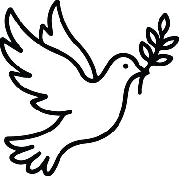 Peace Dove Flying With Olive Branch Line Art Vector Illustration