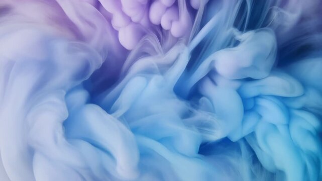 Abstract blue and purple ink dissolving in water, slow motion, morphing smoke