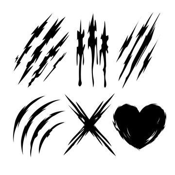 Claw scratch mark horror monster animal handdrawn black