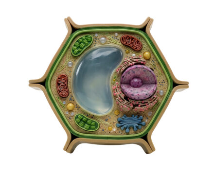 Plant cell cross section model with colorful organelles isolated on white background