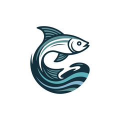Naklejka premium Stylized fish jumping out of water logo icon
