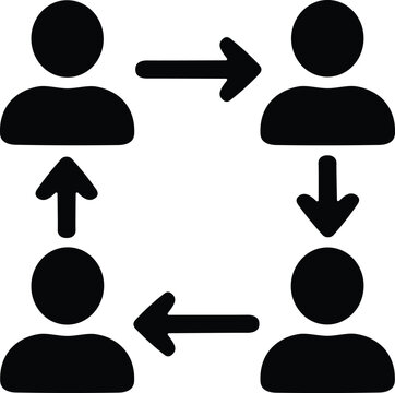 Four Silhouetted Figures With Arrows Depicting Communication And Interaction