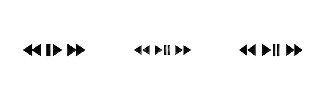 Set media control icons play pause fast forward rewind black buttons audio video player interface navigation symbols digital user interface element vector