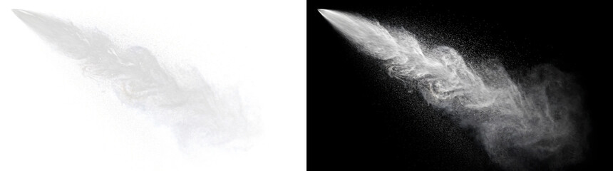 White smoke powder explosion trail streaking diagonally for dust effect design in PNG, Transparent and Black Background Versions © Nyxthrasza