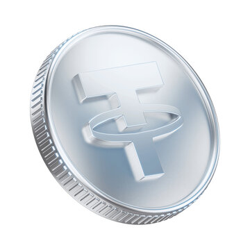 Silver Tether USDT Cryptocurrency Coin 3D Render Illustration

