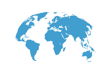 Obraz premium World Map Silhouette, curved blue globe with continents, global business, international geography, travel and worldwide vector infographic design.