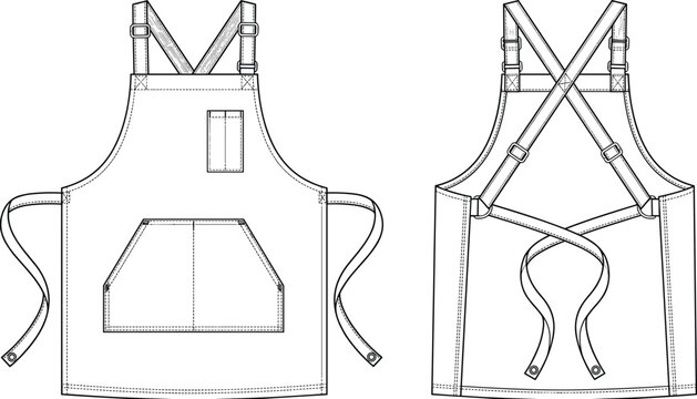 Kitchen apron flat sketch technical drawing fashion vector illustration apparel design template