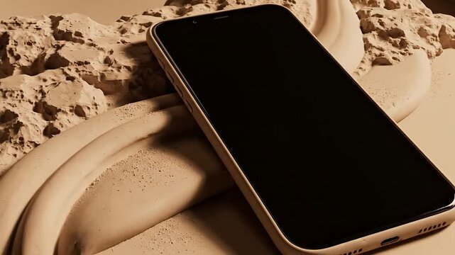 Generic Smartphone Mockup on Sculpted Plaster Podium Creating Modern Aesthetic for Promotional Product Display in 4K Quality