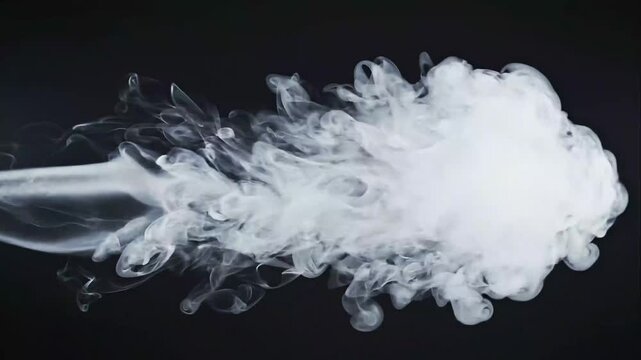 Dense White Smoke Streaming Horizontally Against Black Background Macro