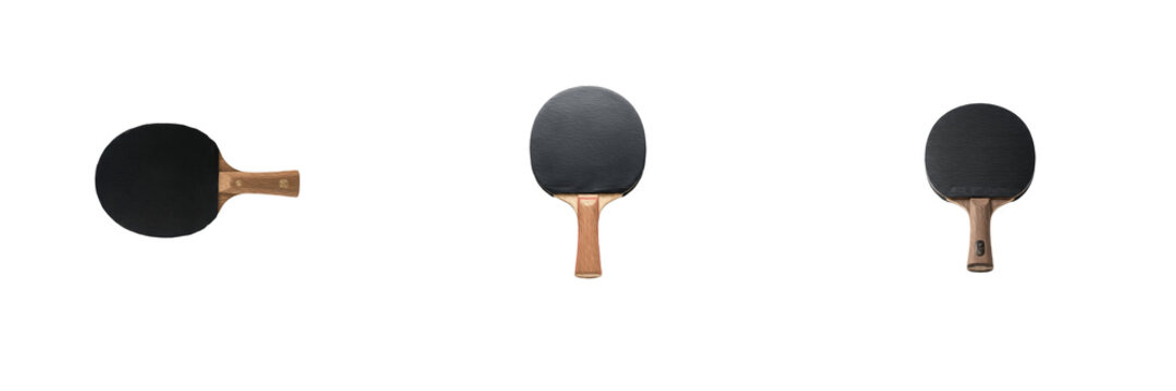 Set black table tennis rackets isolated on white background digital graphic asset showcasing professional ping pong bats collection layout