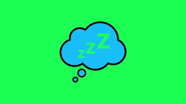 Blue thought bubble with green sleeping zzz letters on green background
