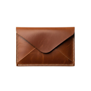 Brown leather wallet envelope lying flat