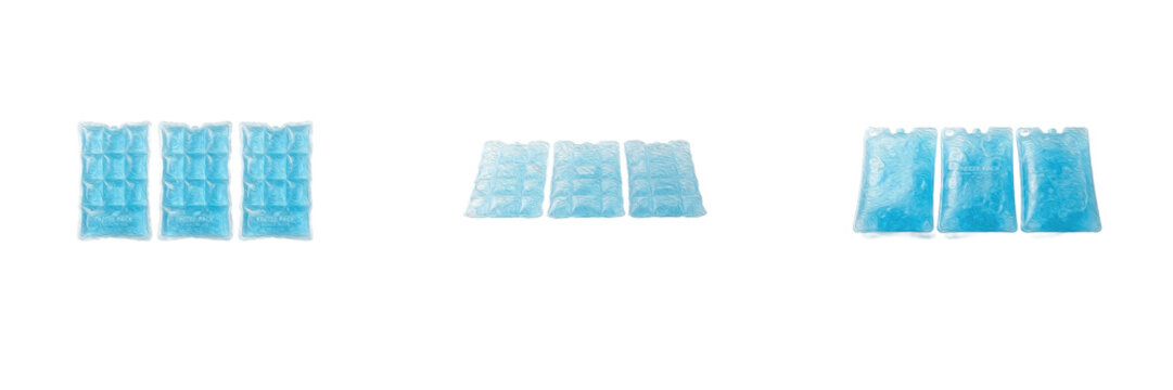 Set blue ice packs, flexible gel cooler packs, freezer cooling elements, cold compress bags, portable cooler accessories, cooling gel packs for lunch boxes