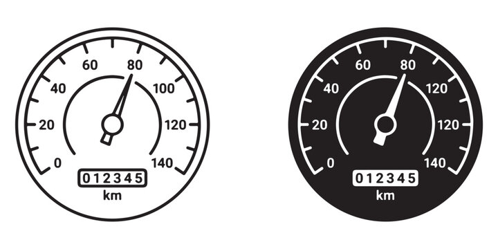 Speedometer and odometer gauges showing vehicle speed and distance traveled in kilometers isolated design