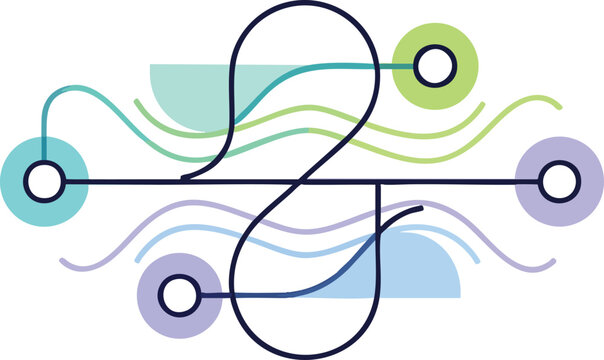 Abstract flowchart with connected nodes and curved wave design