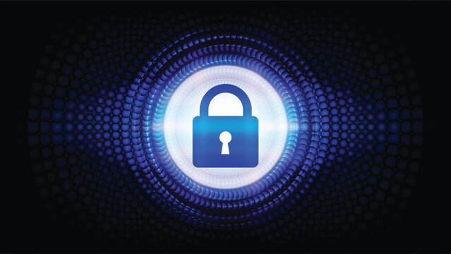 Glowing padlock icon on a digital circuit background representing data protection, privacy and cyber security