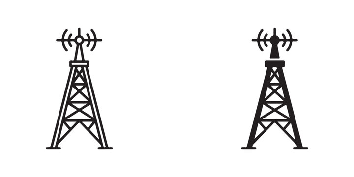 communication cell towers with antennas isolated on transparent background for technology graphics