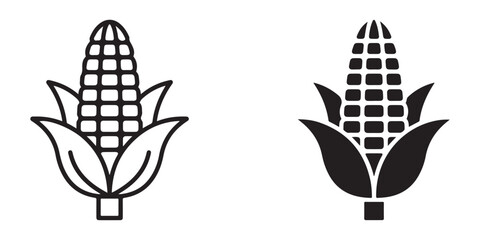 Naklejka premium corn cob illustrations with leaves and kernels shown in minimalist black and white vector design