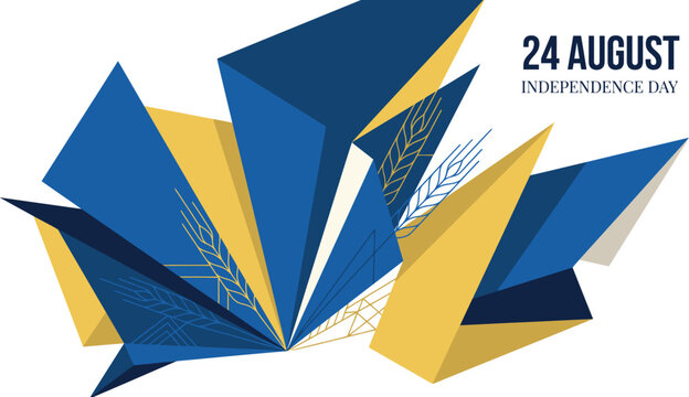 Abstract geometric background with blue and yellow shapes and wheat ears, ukraine independence day celebration design