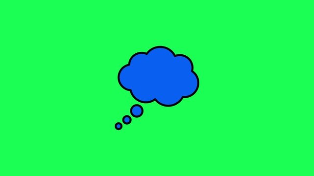 Blue thought bubble icon isolated on a bright green background