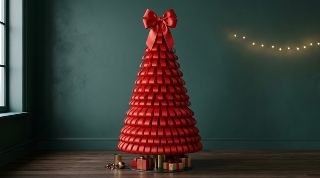 A stunning and unique christmas tree constructed entirely from bright red macaron cookies festive and delicious