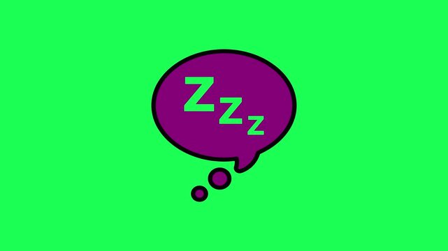 Purple thought bubble with green zzz sleep letters on a bright green background