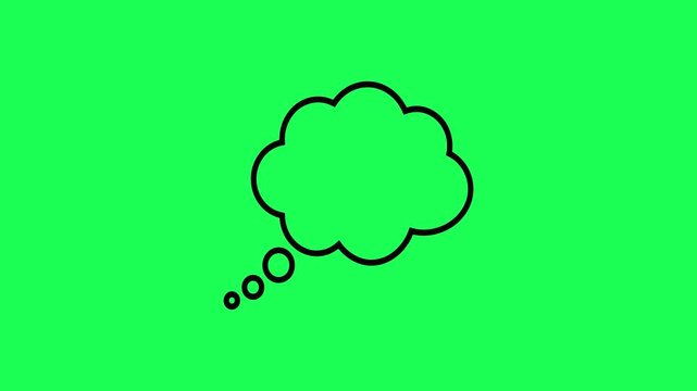 Black outline of a thought bubble on a bright green background