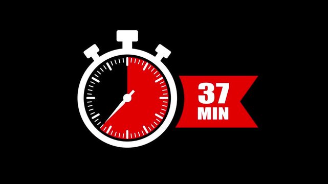37 minute timer countdown stopwatch animation. Clock icon with 37 minute timer. 37 minute countdown timer clock icon animation. 37 min clock icon animation. Timer, clock, stopwatch icon with 37 min.