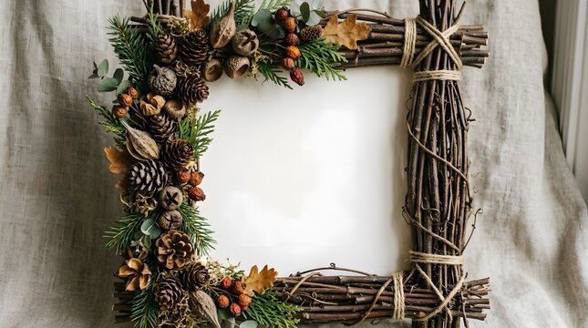 A beautiful rustic christmas wreath crafted from natural elements perfect for festive holiday decorations and seasonal cheer