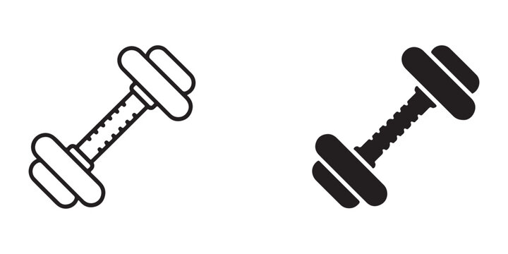 Adjustable dumbbells icon set featuring black and white line art design for fitness and workout graphics