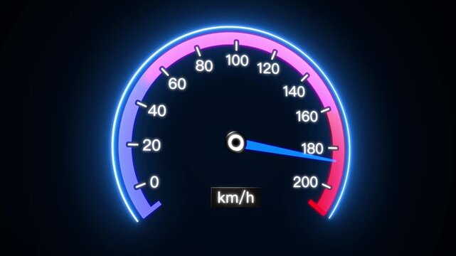 Futuristic Neon Speedometer Gauge Animation with Moving Needle