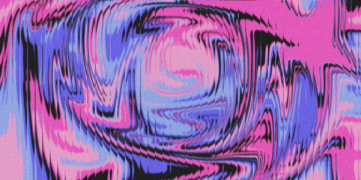 Abstract swirling liquid texture with pink and blue colors featuring grainy psychedelic wave patterns for modern design.