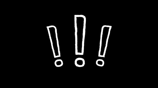 Hand Drawn Exclamation Mark Symbols Animation on Black Background