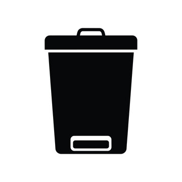 Pedal trash can black silhouette icon. Garbage bin vector illustration.