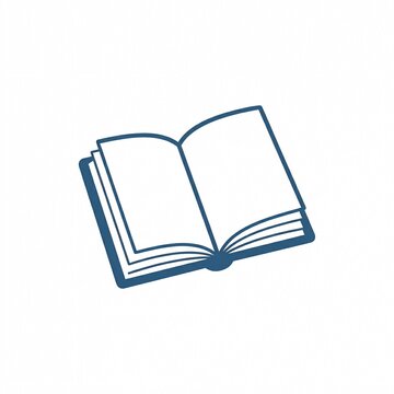 Open book icon illustration, simple blue line art graphic on white background.