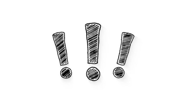 Hand Drawn Exclamation Mark Symbols Animation on White Background