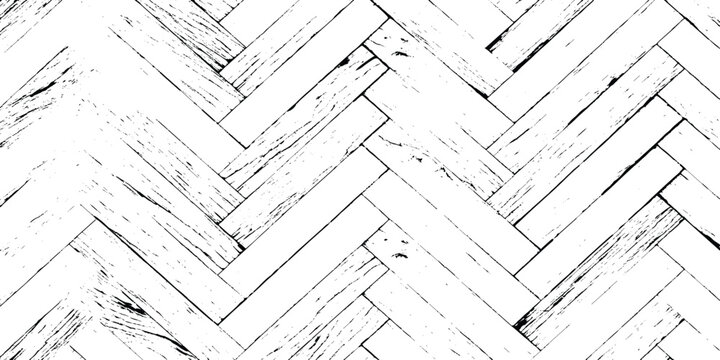 Black and white grunge  herringbone wood plank pattern with distressed texture
