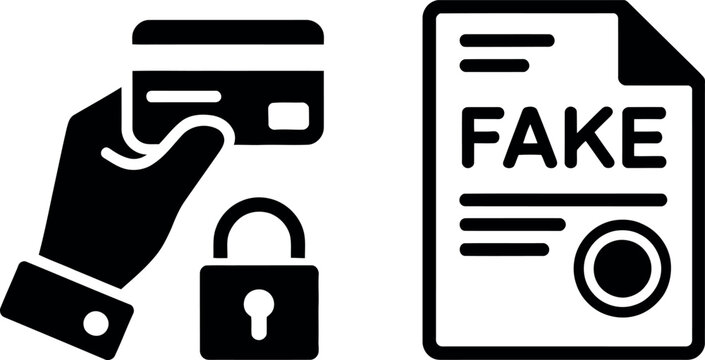 Hand paying with credit card while fake document and broken lock indicate fraud or scam