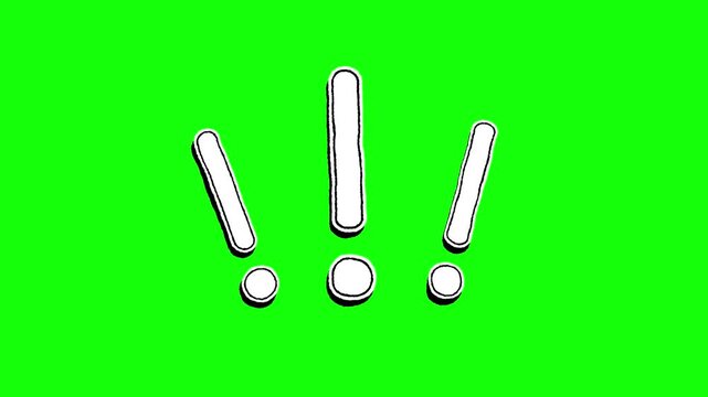 Hand Drawn Exclamation Marks Alert Animation on Green Screen