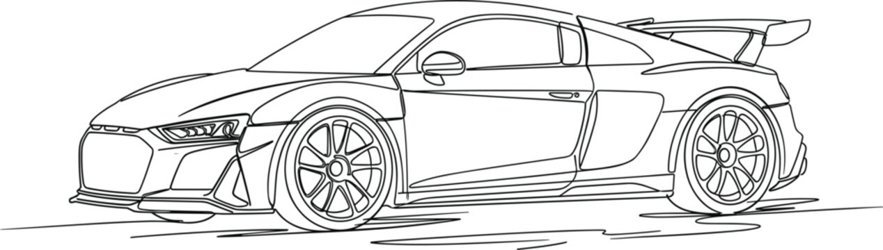 Modern luxury sport supercar coupe drawing with rear wing spoiler sleek aerodynamic body racing vector illustration