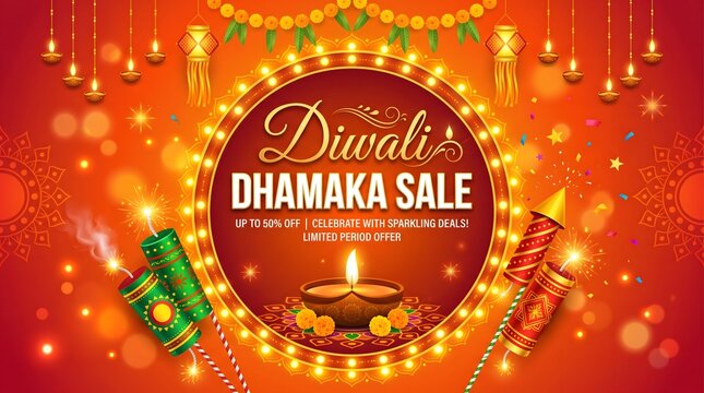 Diwali celebration with traditional oil lamps fireworks and festive decorations vector illustration
