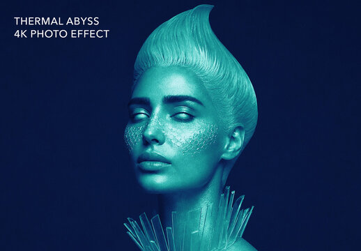 Deep Sea Thermal Photo Effect Template - Navy Aqua Ice Frozen Sonar Portrait Filter