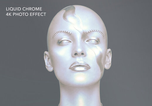 Liquid Chrome Photo Effect Template - Polished Silver Mirror Metallic Portrait Filter