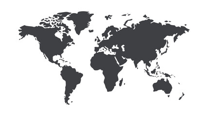 World map vector illustration, black continental silhouette showing global landmasses for geography, travel, international business, education and navigation concepts. © Sweet Dream
