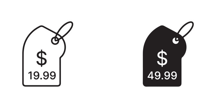 Price tag comparison illustration showing different cost labels for products with dollar signs and numeric values